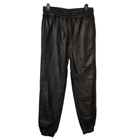 Women’s Elastic Drawstring Waist Pullon Pleather Jogger Pants, 2 Back Pockets M - Picture 1 of 9